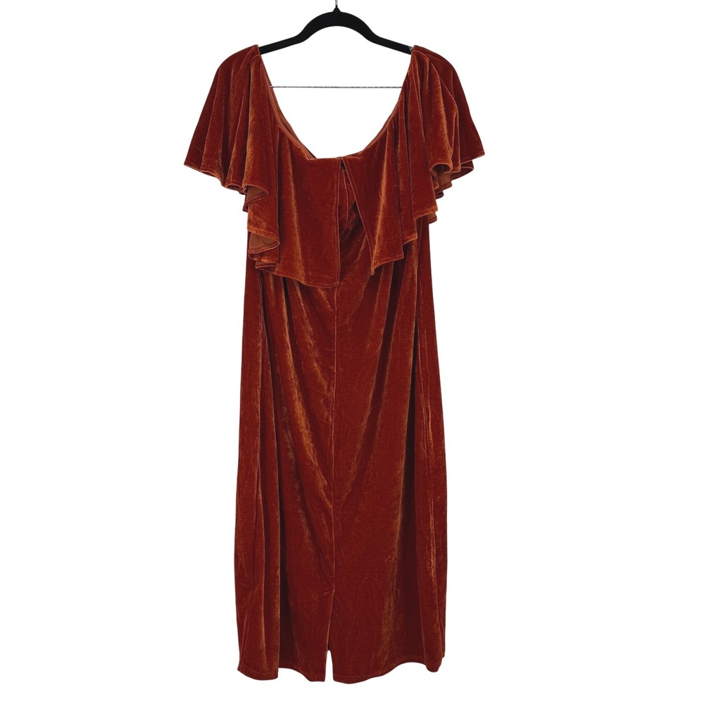 Unique Vintage Burnt Orange Velvet Flutter Sleeve‎ Midi Dress 2X Plus